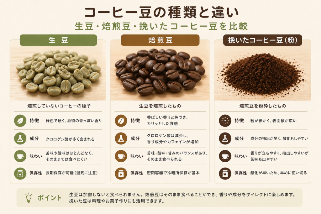 コーヒー豆の種類と摂取時の違い
